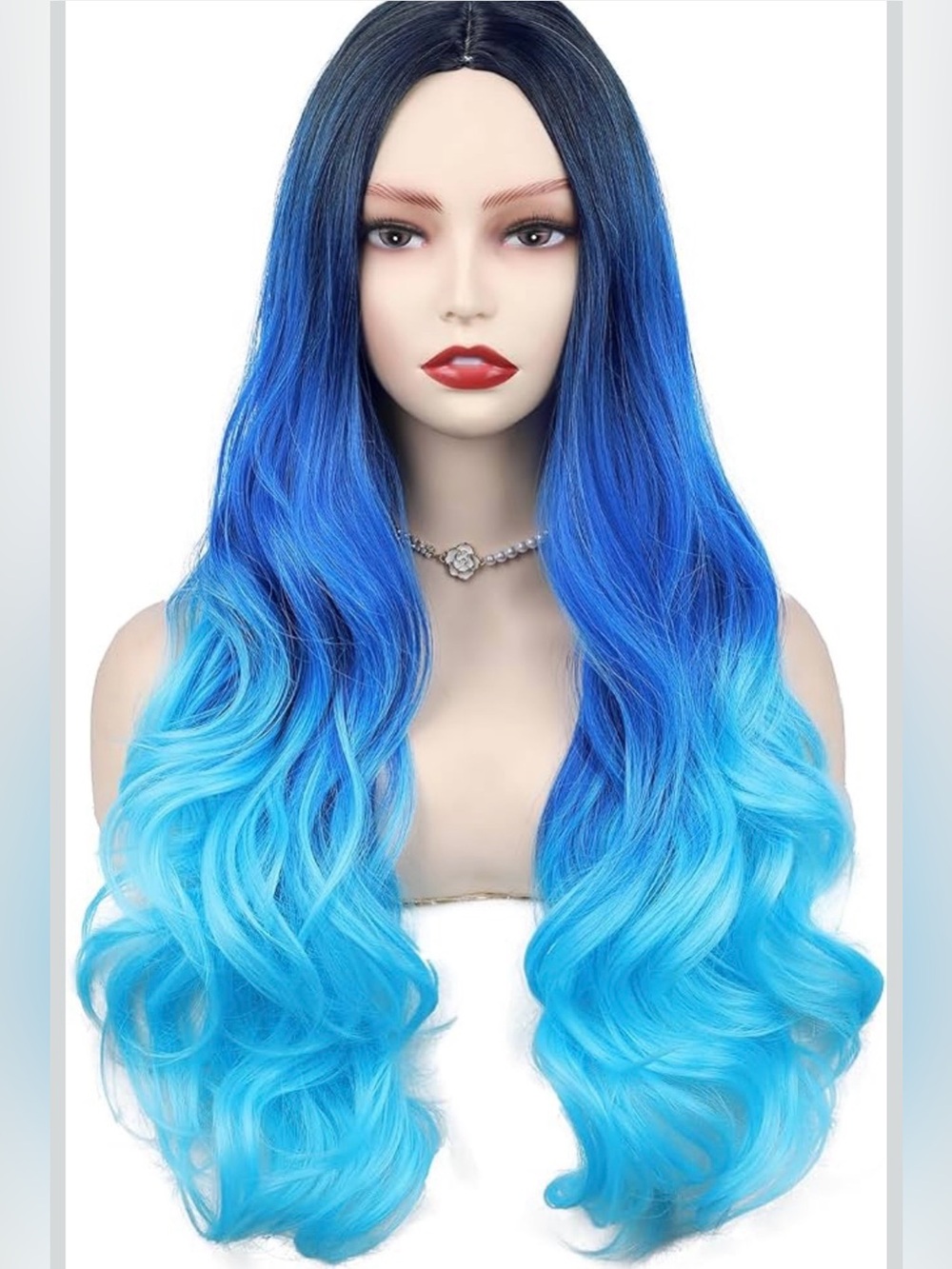 Long Blue Ombré 24-inch Wavy Wig for Costume Cosplay NEW